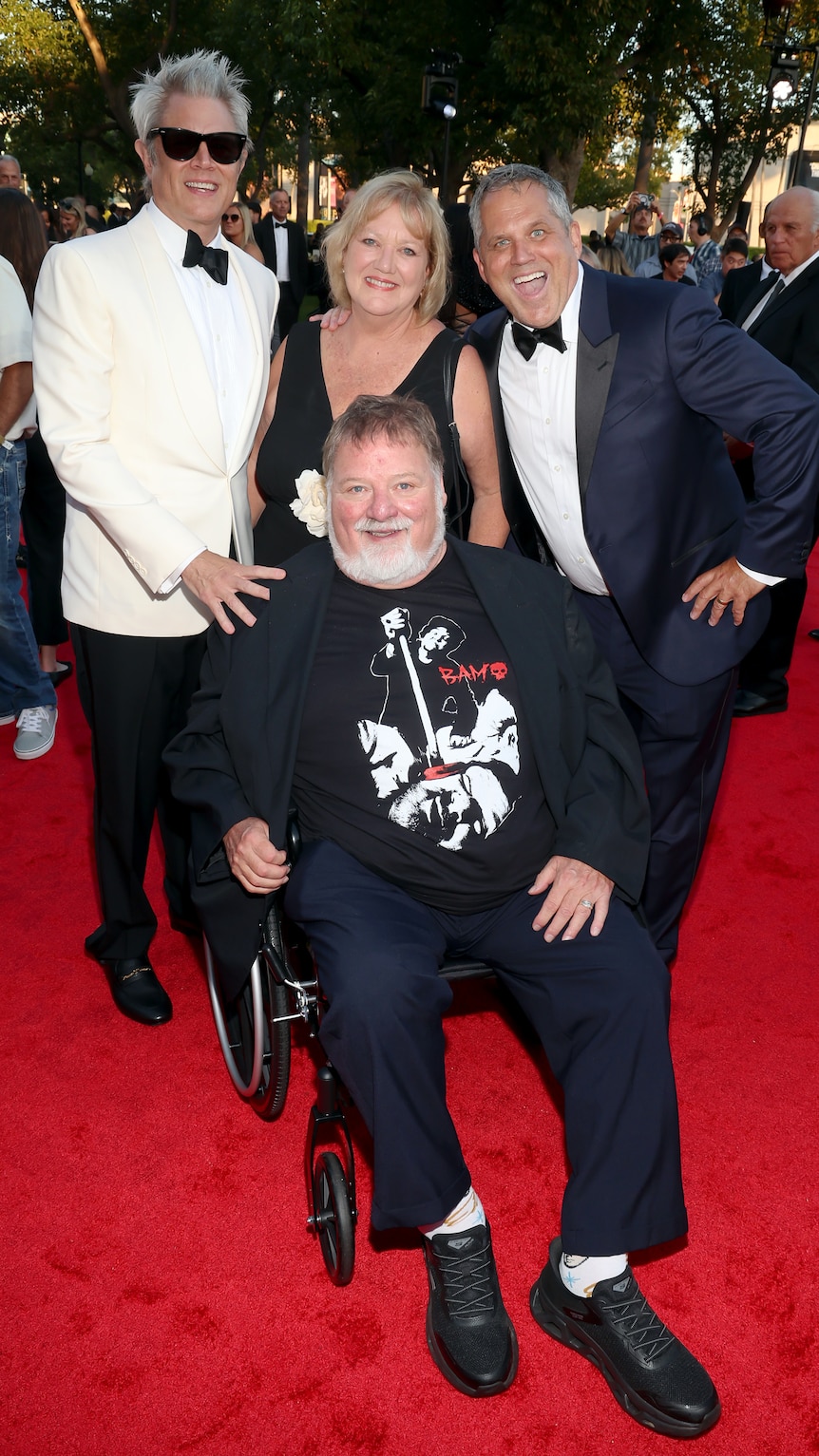 Jackass co-creators Johnny Knoxville and Jeff Tremaine with April and Phil Margera on the Jackass Best and Last red carpet.
