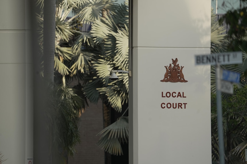 The exterior of the Darwin Local Court showing the sign on the side of the building.