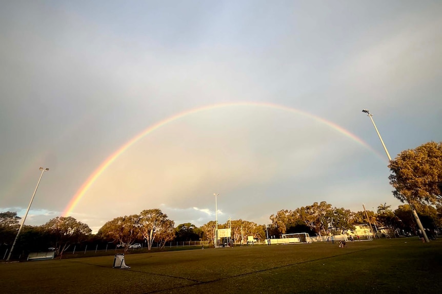 rainbow and football field