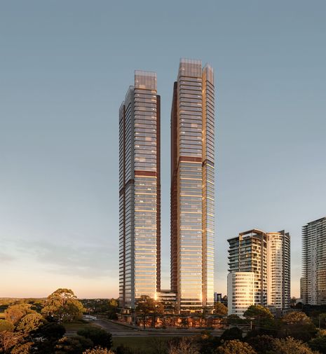 PBD Architects’ design comprises two towers, 58 and 60 storeys high, above a two-level podium with 2,500 square metres of retail and commercial space.