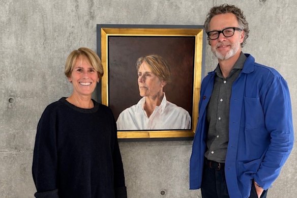 Clark with Melbourne artist Andrew Greensmith, who was commissioned by the Marylebone Cricket Club to paint her portrait.