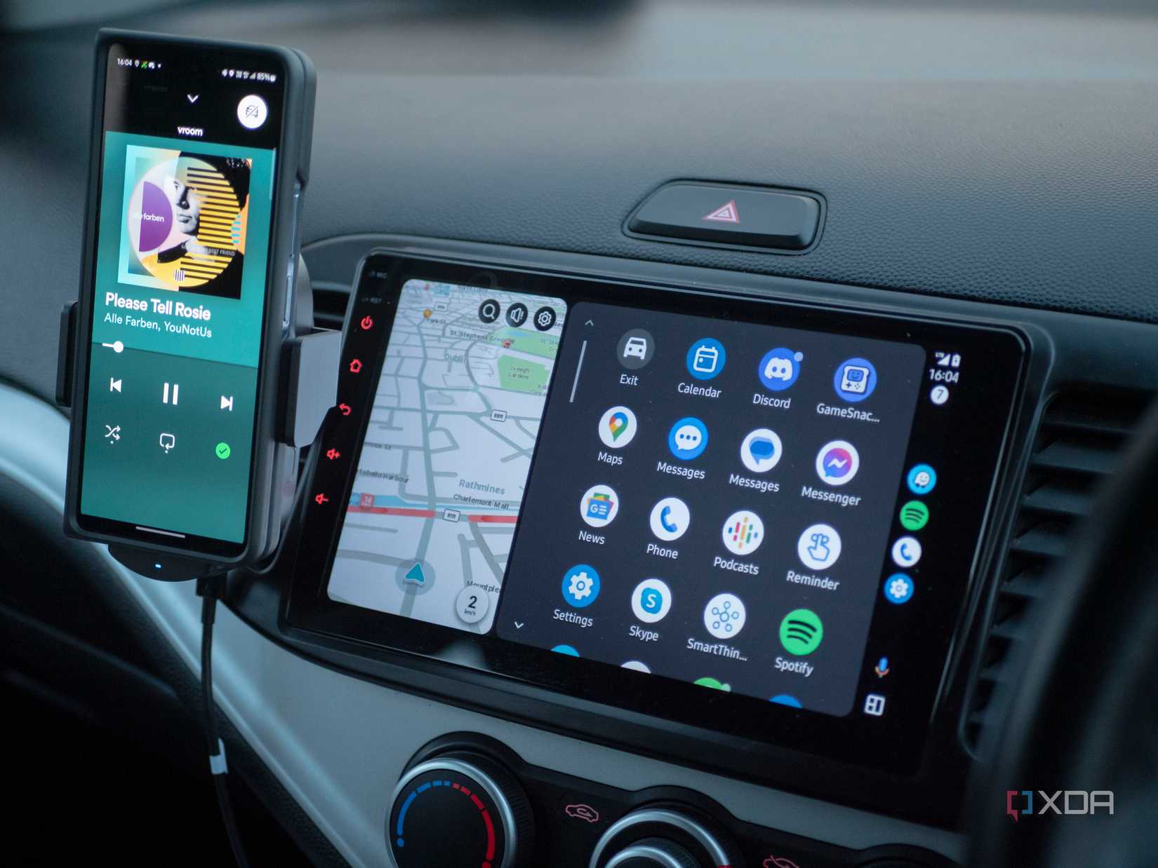 Android Car Head Unit installed in a Kia Picanto 2015, showing the Android Auto app list