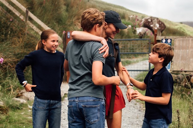 Catherine, Princess of Wales greets her family, Prince William, Prince George, Princess Charlotte, and Prince Louis after completing the Three Peaks Challenge