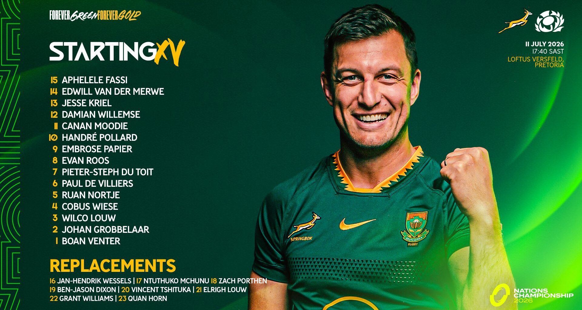 Erasmus names new-look Bok side to face Scotland