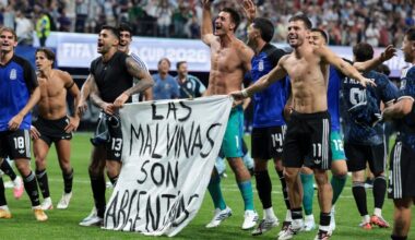 Argentina players risk sanctions after celebrating World Cup win over England with Falkland Islands banner
