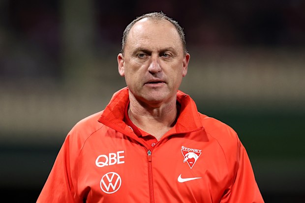 John Longmire during the Swans clash with Collingwood, round 22, 2024.