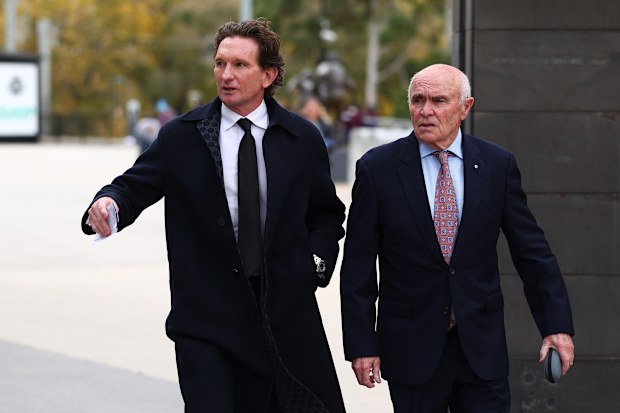 Former Essendon coach James Hird and former Essendon president Paul Little at Neale Daniher's funeral.