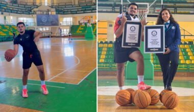 split image of Alie making a shot and posing with his GWR certificates and an Adjudicator