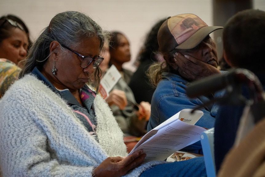 Members of the crowd assess the plans put forward during the meeting.