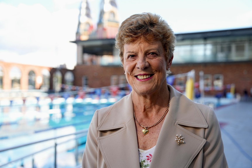 former australian olympic swimmer Judy Hudson, nee Laxton standing at north sydney pool