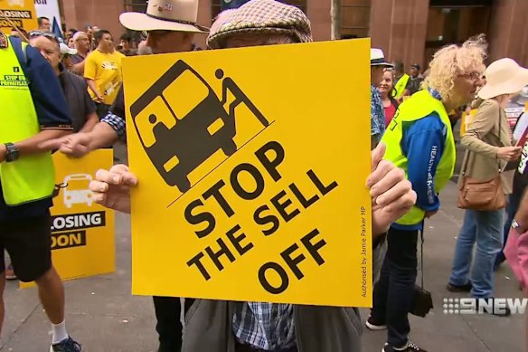 Passengers objecting to the privatisation of bus services. 