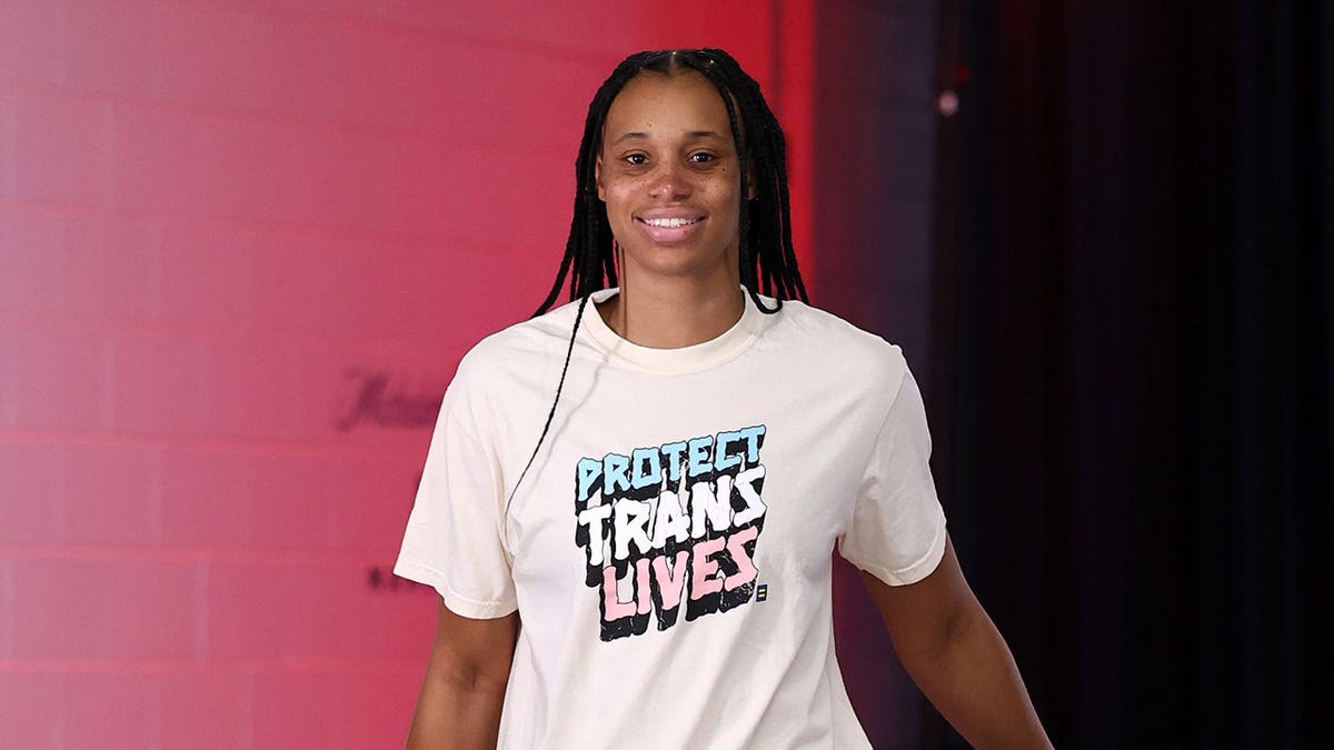 Brianna Turner #21 arrives at Michelob ULTRA Arena in Las Vegas.