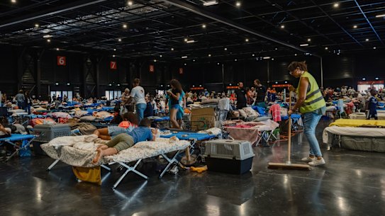 Residents evacuated from the wildfires in an emergency shelter set up at the Parc des Expositions de Bordeaux on Tuesday.
