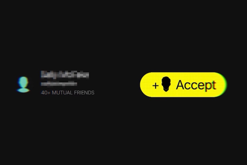 Black background, blurred avatar name and yellow message with word "accept".