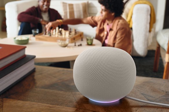 Coloured lights let you know when the speaker has heard its wake word, is listening, is thinking or is muted.