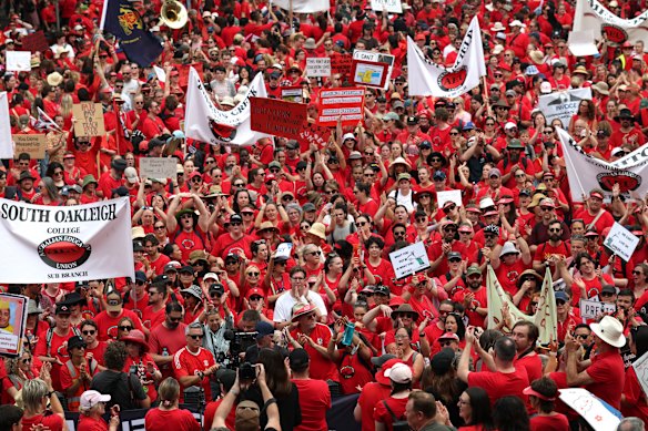 Striking teachers took to the streets of Melbourne in March to push for a better pay offer from the state government.