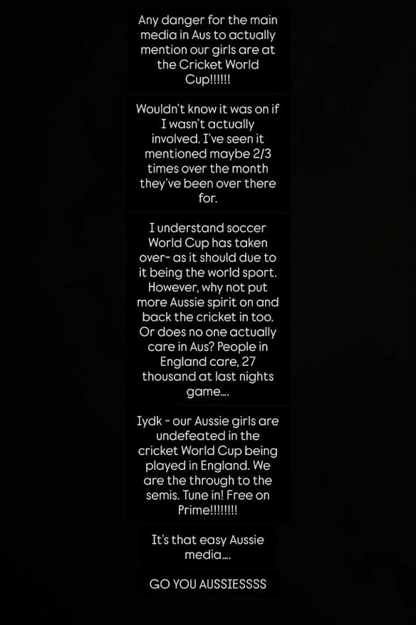 Darcie Brown’s Instagram post highlighted to lack of mainstream attention the women’s World Cup is getting in Australia.