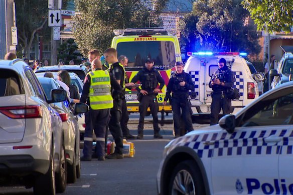 Police and emergency service respond to the incident at Footscray on Friday afternoon.