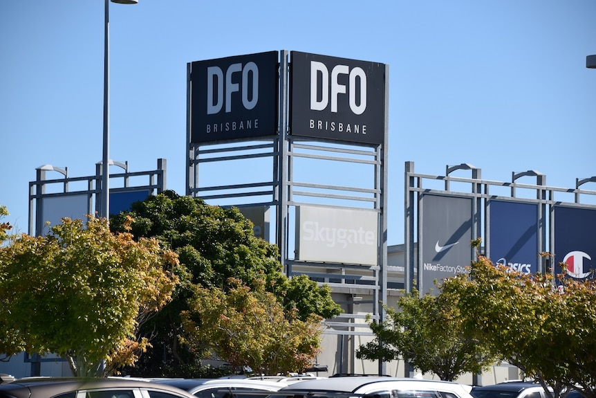 Signage for DFO shopping complex at Skygate precinct near Brisbane Airport.