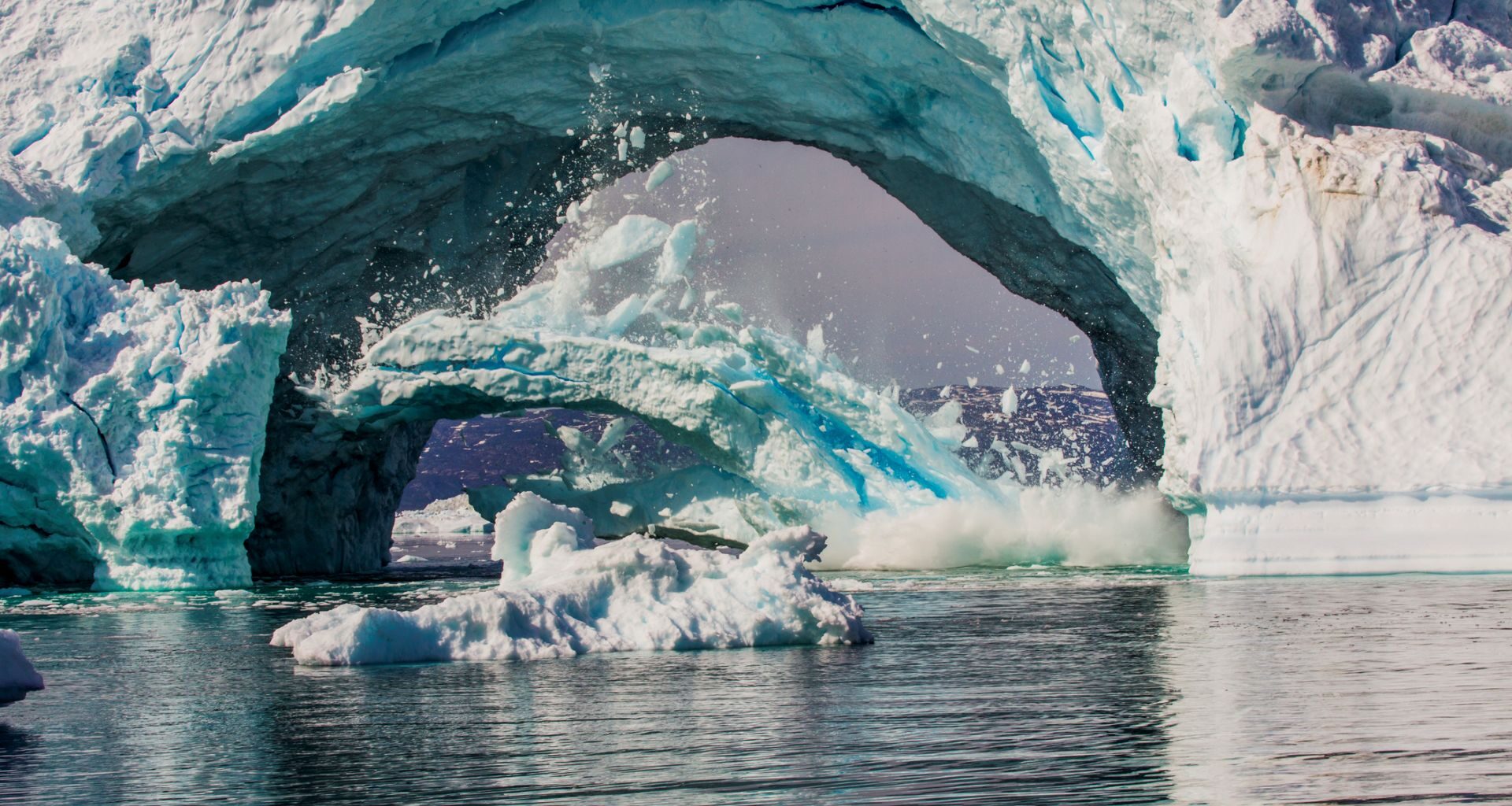 A calving iceberg in West Greenland.