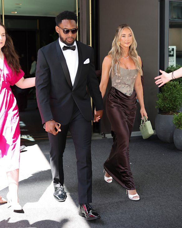 New York Giants wide receiver JuJu Smith-Schuster’s partner Laura Kruk also wore the $1400 Frances gown.