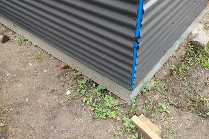 The corner of Mr Blewitt's shed which doesn't join properly.