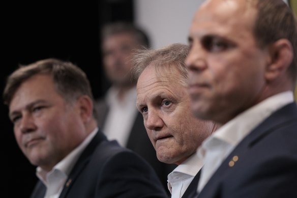 Peter Horne, Joe Schmidt and RA chief executive Phil Waugh.