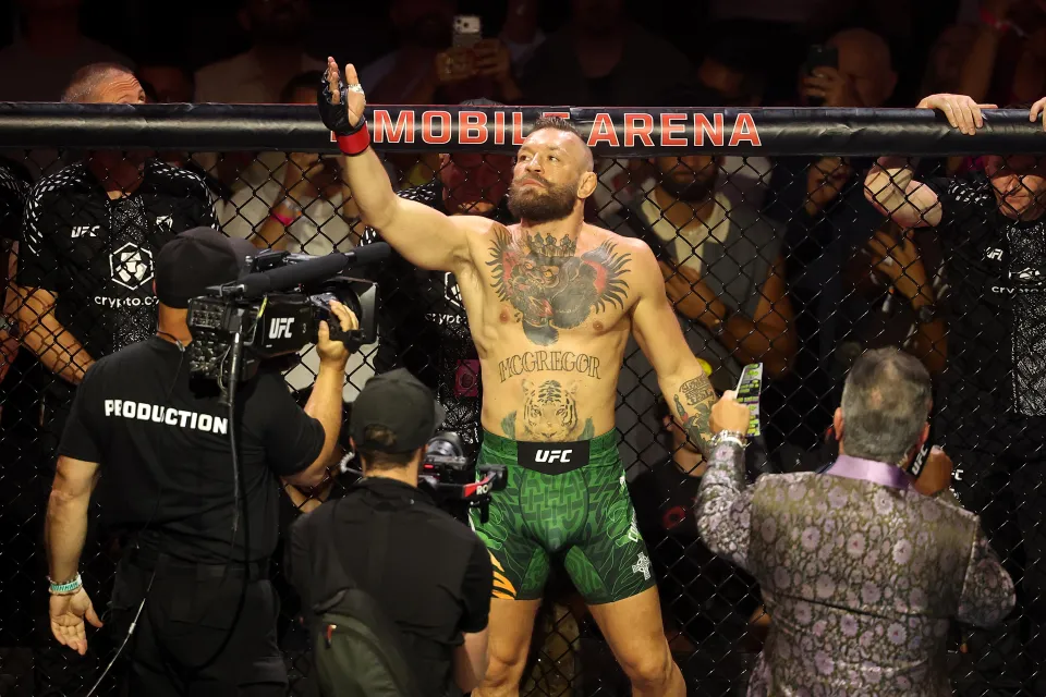 Conor McGregor of Ireland enters the Octagon in a welterweight fight during the UFC 329 event at T-Mobile Arena on July 11, 2026 in Las Vegas, Nevada