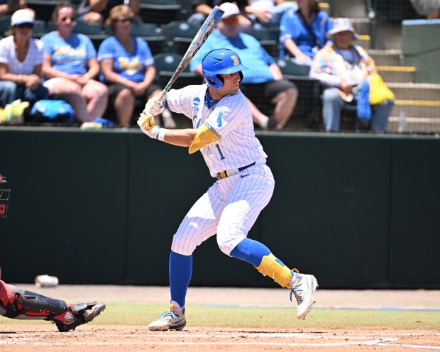 UCLA's Roch Cholowsky bats against St. Mary's in an NCAA regional game May 29, 2026, in Los Angeles. (Keith Birmingham/Pasadena Star-News)