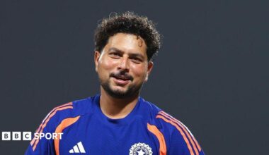 Kuldeep Yadav in action for India