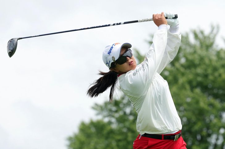 Kim Sei-young of Korea plays her shot from the third tee during the final round of the KPMG Women's PGA Championship 2026 at Hazeltine National Golf Club in Minnesota, Sunday (local time),  in this Getty Images photo. AFP-Yonhap
