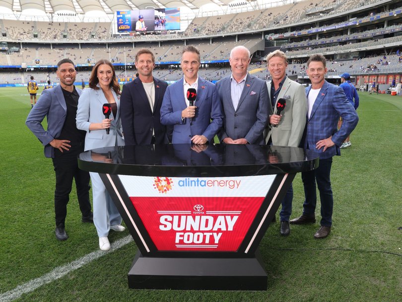 Seven Perth's commentary team: (l to r) Michael Walters, Dani Shuey, Mark LeCras, Ryan Daniels, Mark Readings, Shaun McManus, Ben Cousins