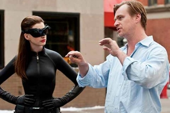 Christopher Nolan and Anne Hathaway on the set of The Dark Knight Rises