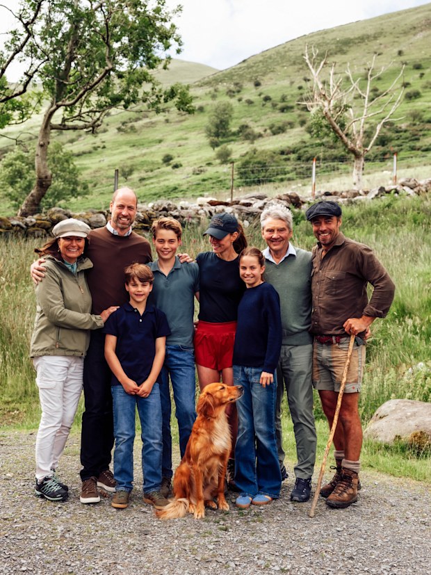 Catherine, Princess of Wales with her family, Carol Middleton, Micheal Middleton, James Middleton, Prince William, Prince George, Princess Charlotte, and Prince Louis after completing the Three Peaks Challenge