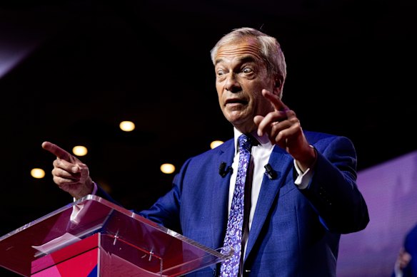 Reform UK leader Nigel Farage speaks at the summit.
