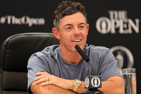 Rory McIlroy of Northern Ireland speaks to the media on Tuesday ahead of The Open. 