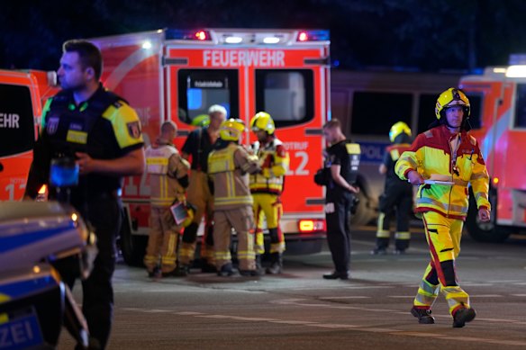 Emergency personnel following the cancellation of Christopher Street Day festivities in Berlin.