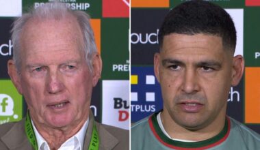 NRL 2026: Cody Walker apologises in South Sydney Rabbitohs press conference, Wayne Bennett reaction to sin bin, video