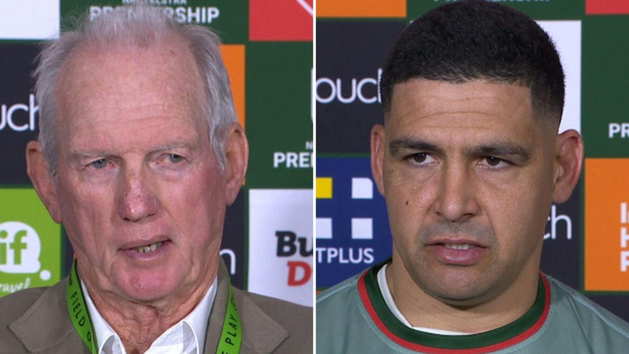 NRL 2026: Cody Walker apologises in South Sydney Rabbitohs press conference, Wayne Bennett reaction to sin bin, video
