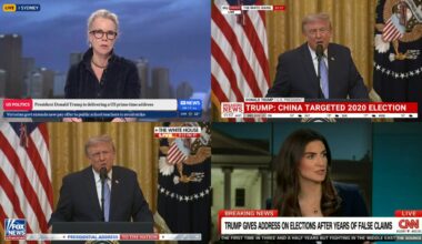 Major US networks like CNN (bottom right) skipped the address entirely.