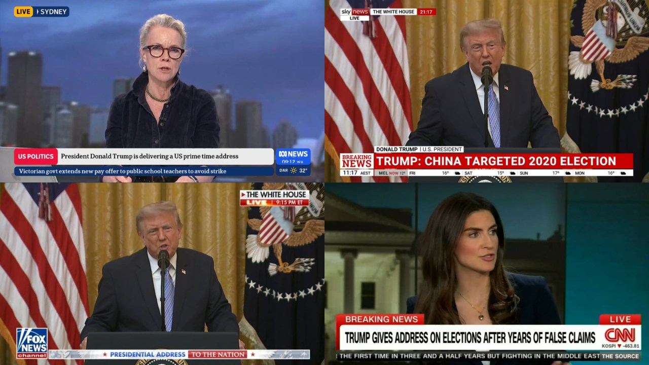 Major US networks like CNN (bottom right) skipped the address entirely.