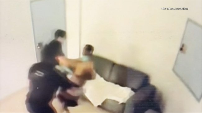 Two hospital security guards have been stood down over a violent takedown at Kalgoorlie Health Campus.