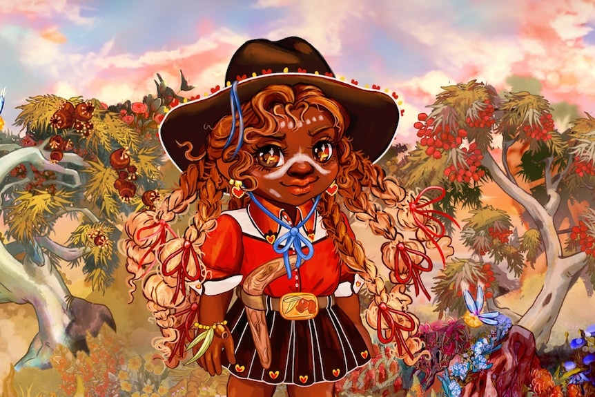 A cartoon girl standing in a bushland from a video game screenshot