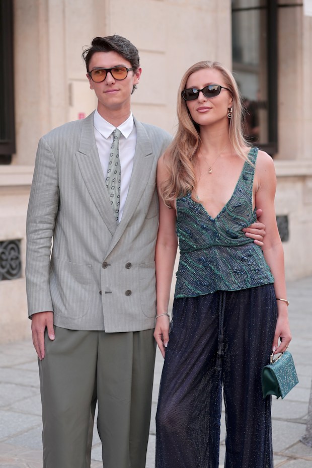 Count Nikolai of Monpezat and Benedikte Thoustrup at the Giorgio Armani Privé Haute Couture Fall/Winter 2026/2027 show at Paris Fashion Week on July 7, 2026 in Paris, France.