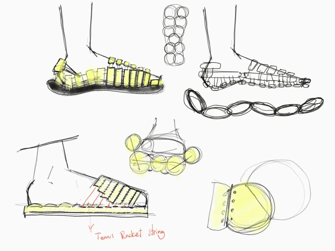 Designer Transforms Discarded Tennis Balls into Innovative Sustainable Footwear Workshop with tennis balls and tools for crafting sustainable shoes.