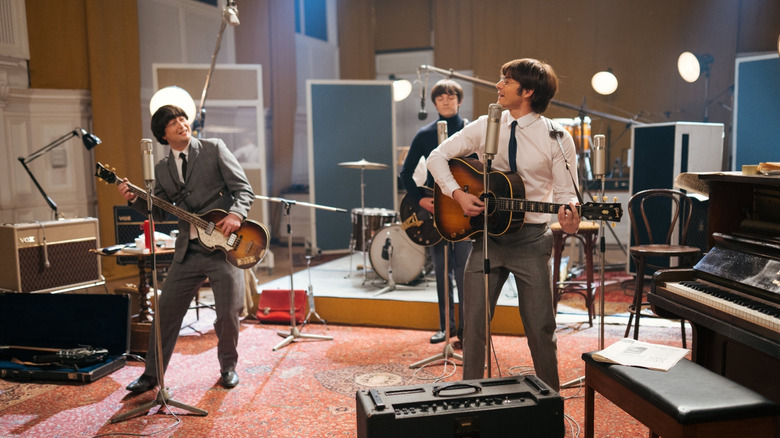 The Beatles perform in a recording studio in Doctor Who Series 14 (2024)