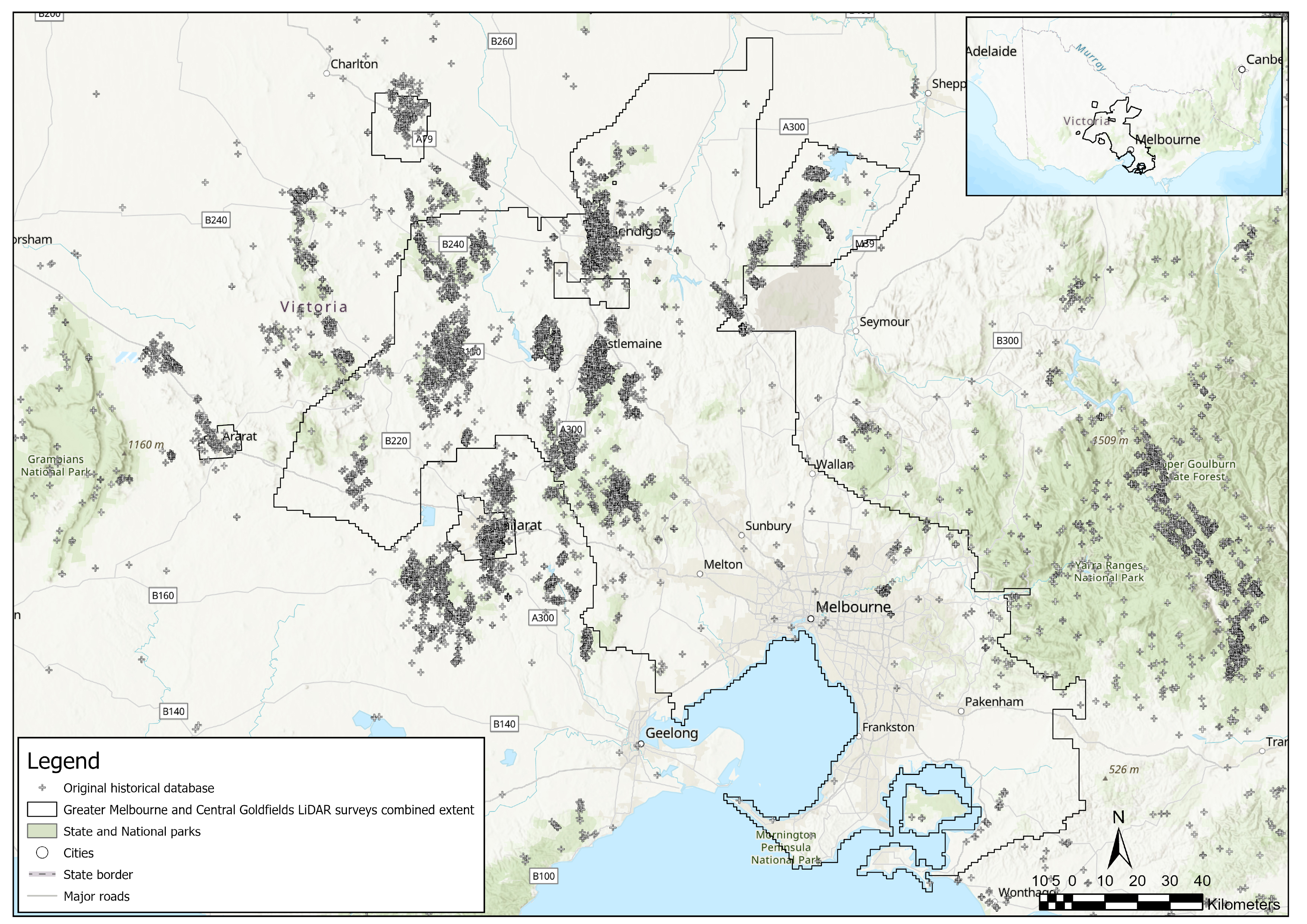 Historic records of mining features.