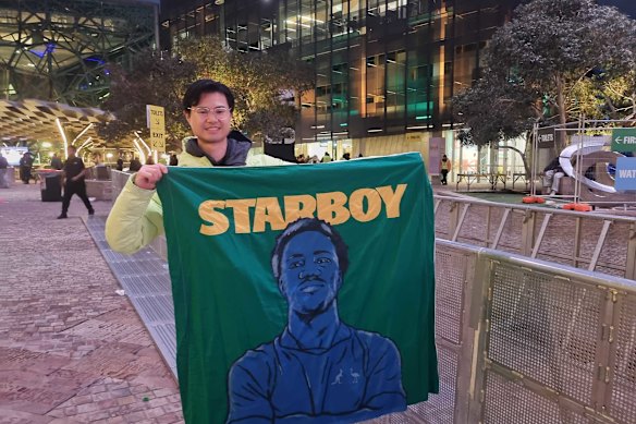 Socceroos fan Andre Tran at Federation Square after the loss.