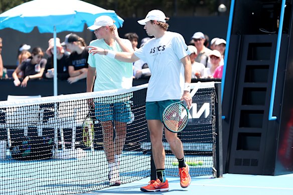 Alex de Minaur (left) will take on rising teen Cruz Hewitt, son of Lleyton, in Washington.