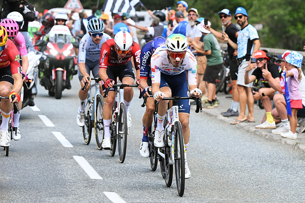 ALPE D&amp;apos;HUEZ, FRANCE - JULY 25: (L-R) Jonas Abrahamsen of Norway and Team Uno-X Mobility and Joris Delbove of France and Team TotalEnergies compete in the breakaway during the 113th Tour de France 2026, Stage 20 a 170.9km stage from Le Bourg d&amp;apos;Oisans to Alpe d&amp;apos;Huez 1842m / #UCIWT / on July 25, 2026 in Alpe d&amp;apos;Huez, France. (Photo by Dario Belingheri/Getty Images)